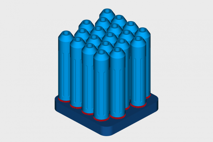 Titanium suppressors on build platform created by 2Build for 2Create Plus 3D printer suppressor