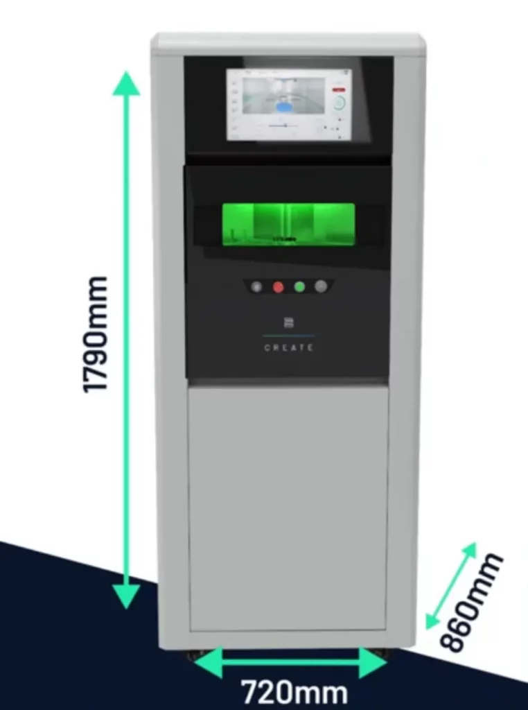 2Create metal 3D printer measurements