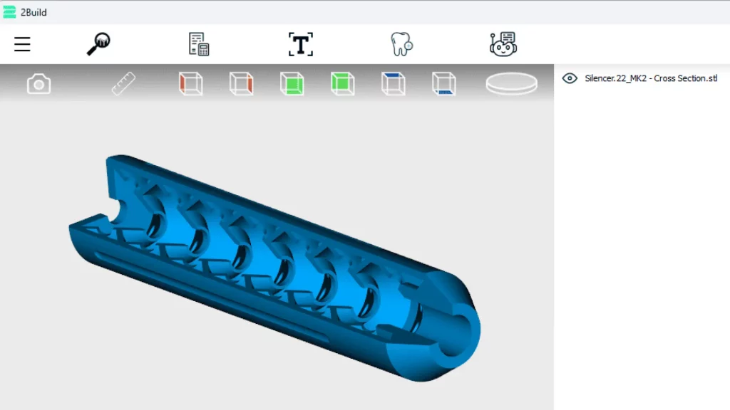Stl-file of a titanium ailencer in 2Build CAM software