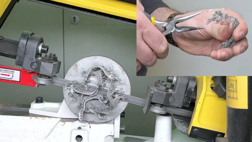 Removing the part with a bandsaw and the supports
