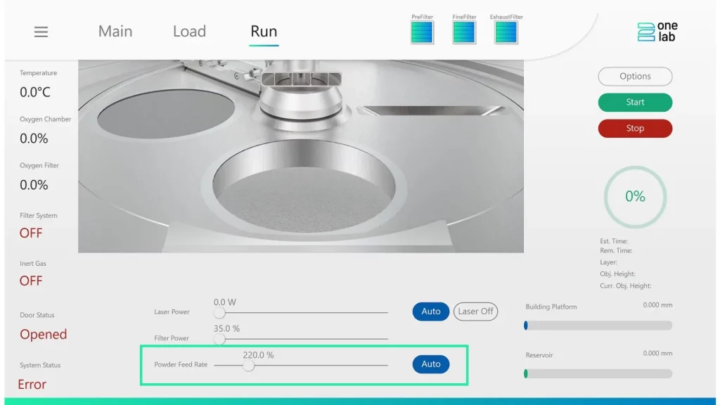 2Build Update 1.3.0. Automated Powder Feed Rate